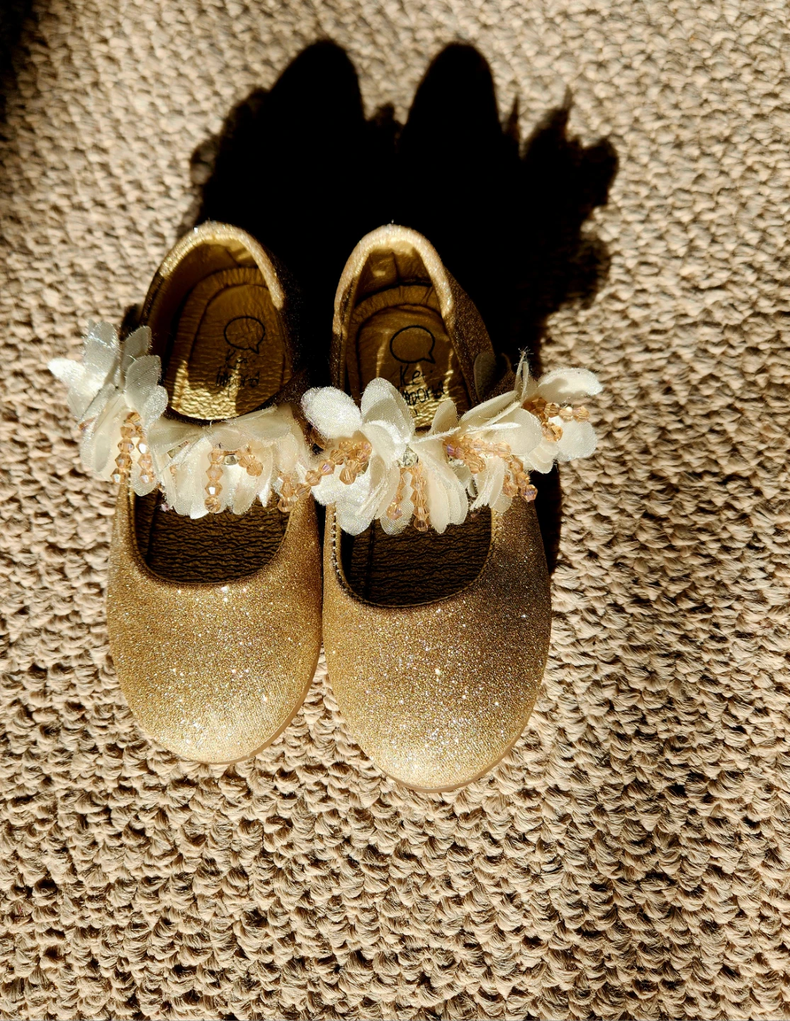 Gold Glitter toddler Shoes with Flowers