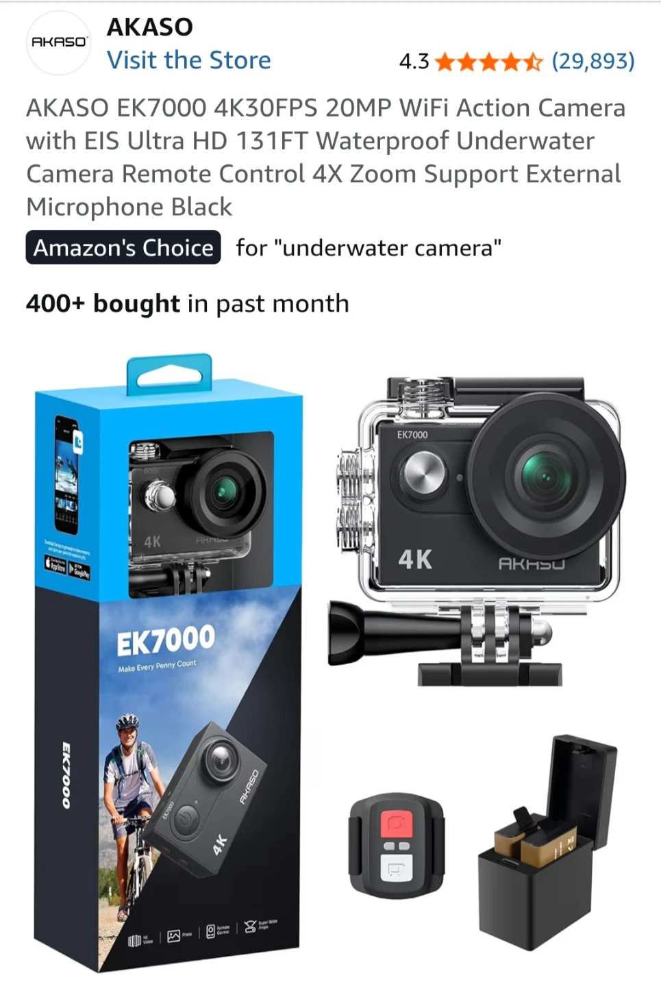 AKASO EK7000 4K WiFi Action Camera with Accessories