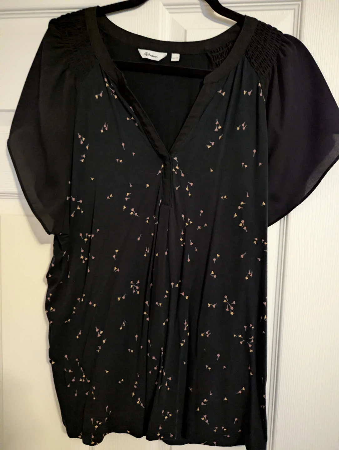 A. By.& Co. Black Floral Flutter Sleeve Top