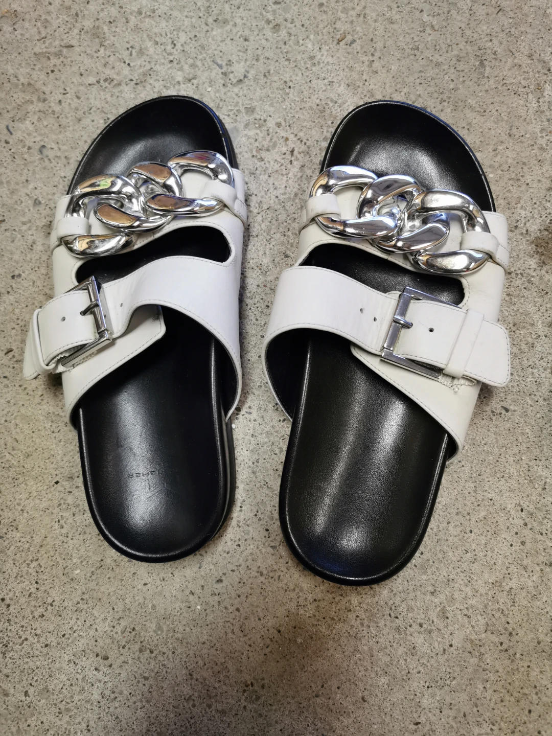 Marc Fisher White Leather Chain Slides - Size 35.5