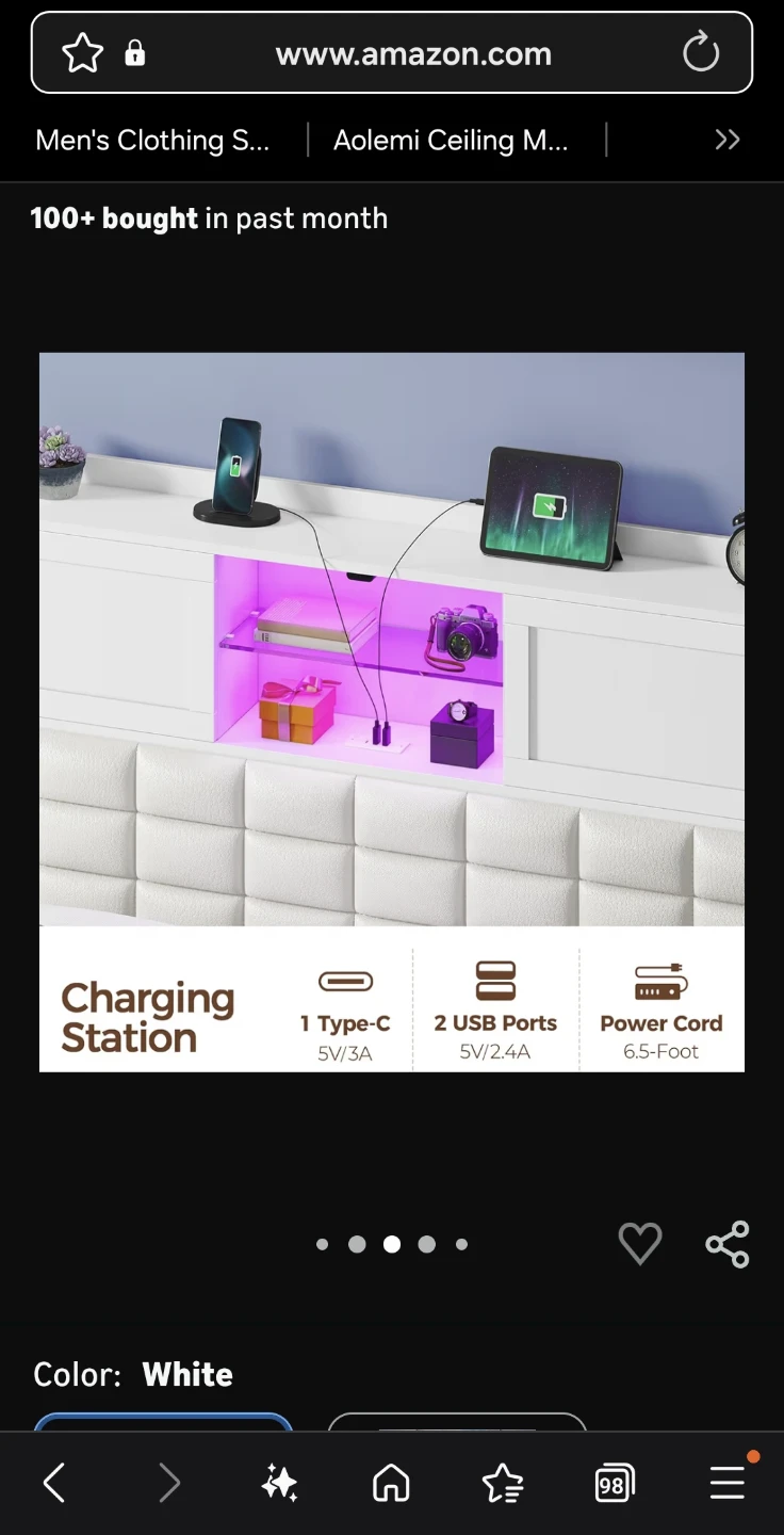 Rolanstar Twin Bed Frame w/ Charging Station - White - photo 3