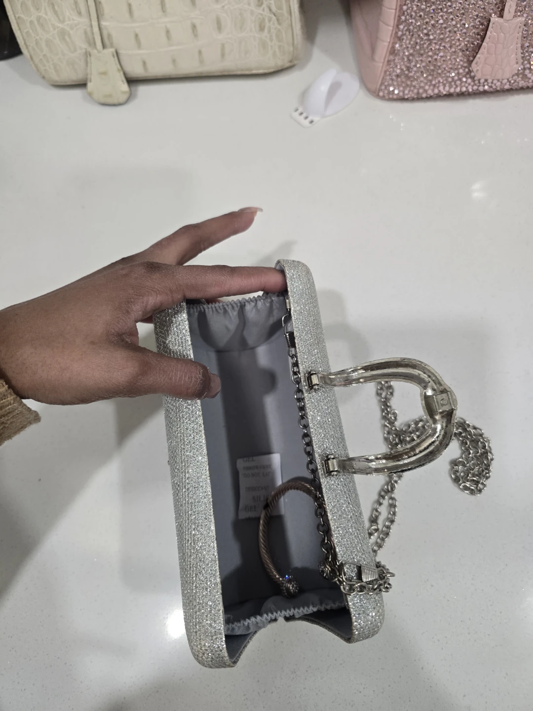 Silver Glitter Clutch with Chain - photo 2