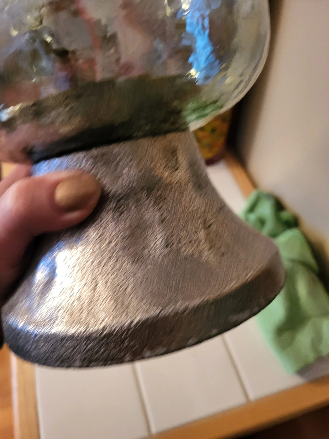 Hammered Vintage Glass Candle Holder with silver tone Base - photo 4