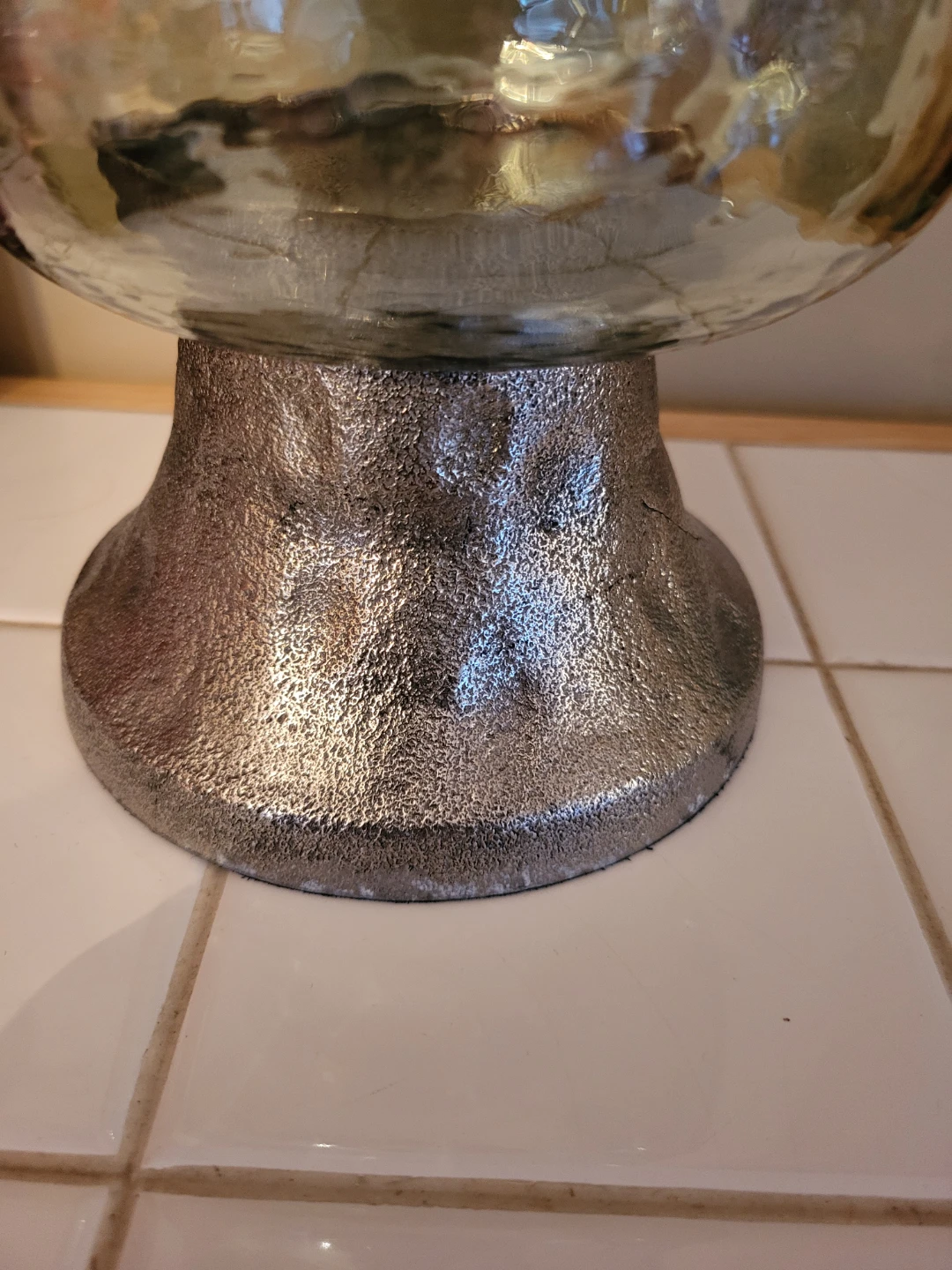 Hammered Vintage Glass Candle Holder with silver tone Base - photo 5