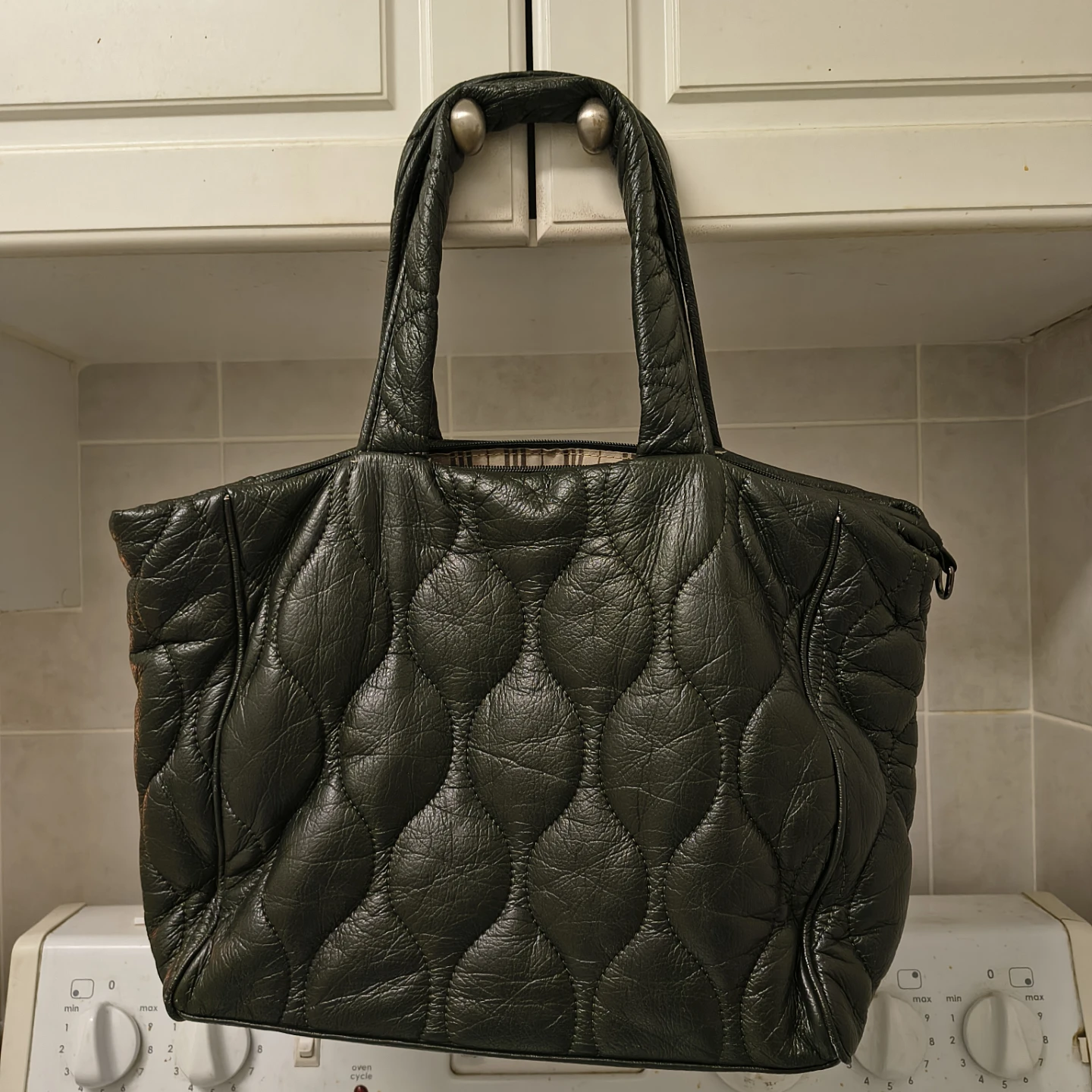 Quilted Leather Tote Bag - Green