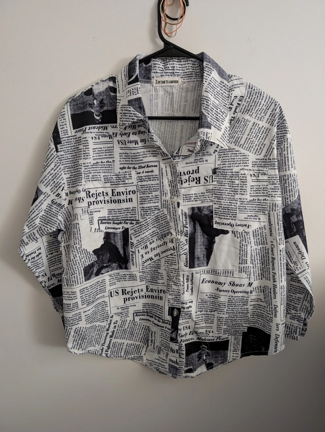 Newspaper Print Letter Print Long Sleeve Shirt Vintage Design