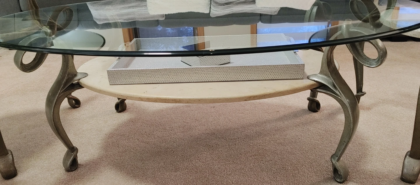 5 pcs Glass Top Coffee Table with Marble Shelf - photo 3