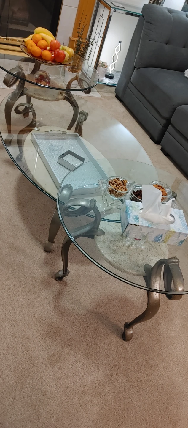 5 pcs Glass Top Coffee Table with Marble Shelf