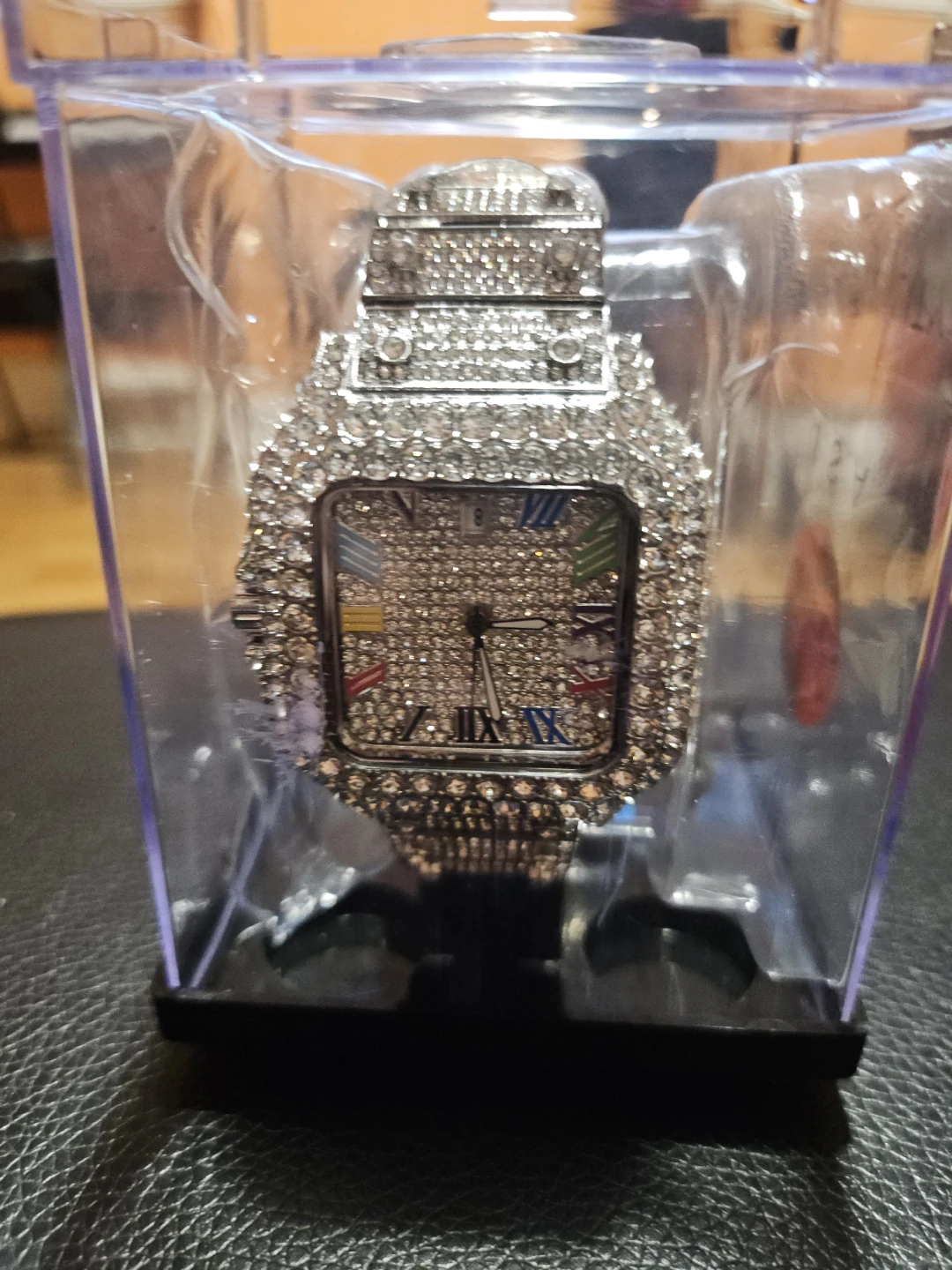 Iced Out Square Face Watch with Roman Numerals