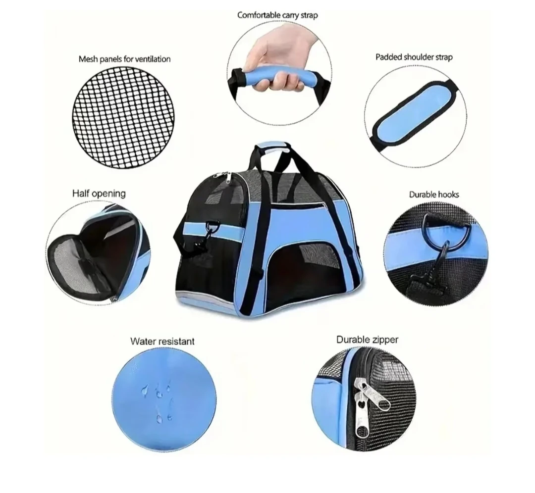 Portable Mesh Pet Carrier Bag - Blue, Large