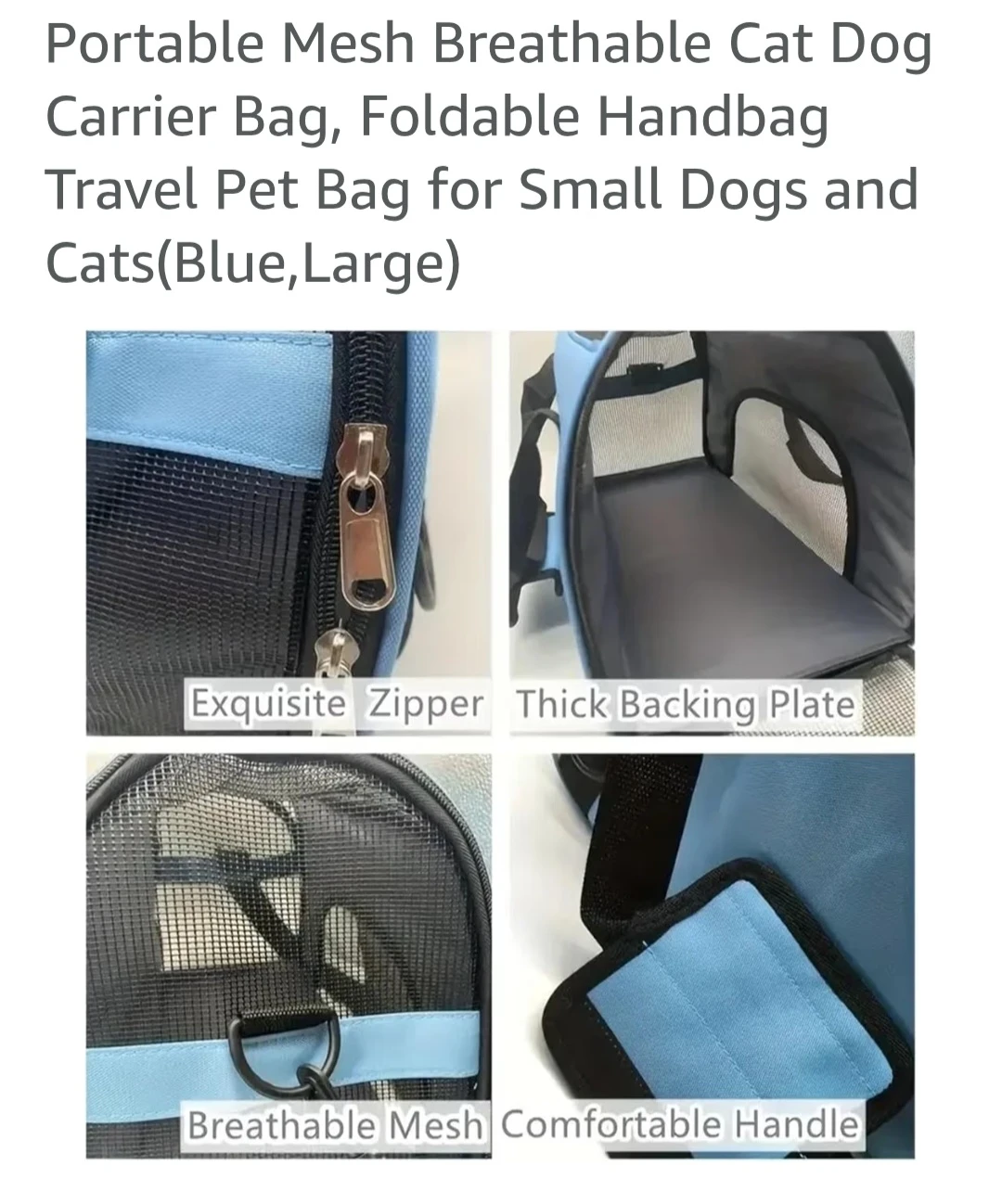 Portable Mesh Pet Carrier Bag - Blue, Large - photo 3