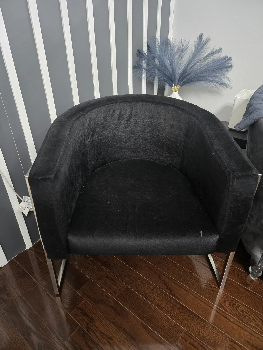 Black Velvet Accent Chair with Silver Hexagon Back