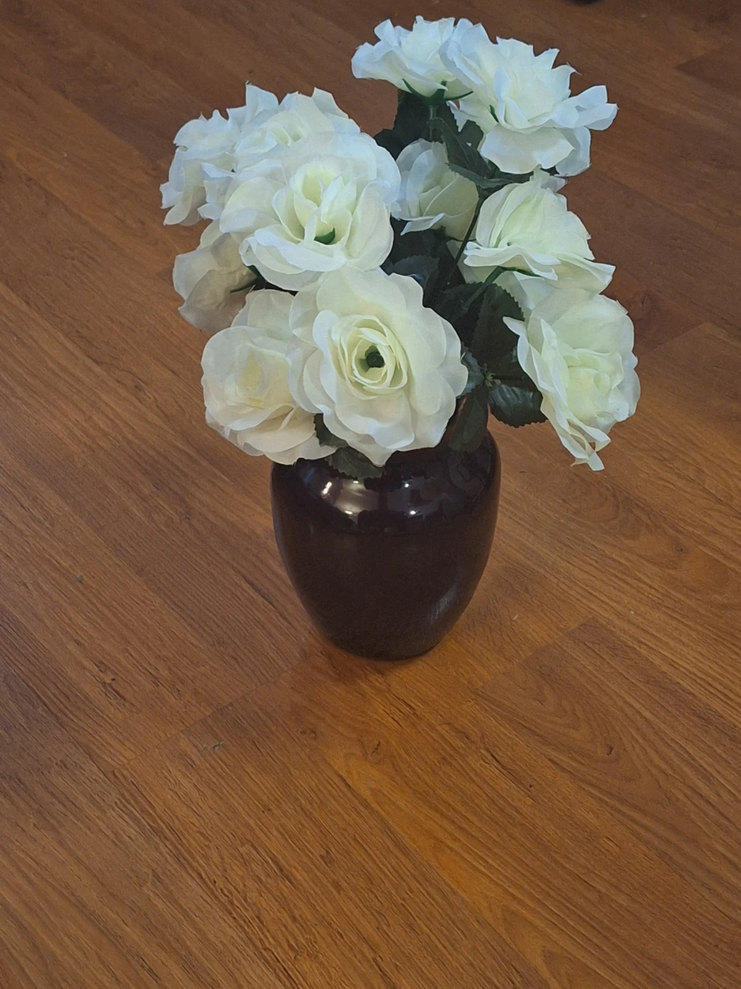 Purple Flower Vase with Artificial White Roses