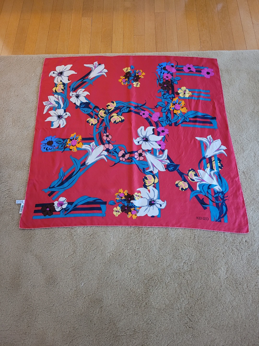 Mother's Day Vintage KENZO Silk Scarf - Floral Design 33x33"