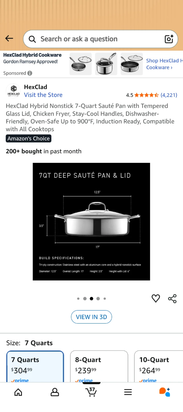 HexClad Hybrid Nonstick 7-Quart Sauté Pan with Lid - photo 3