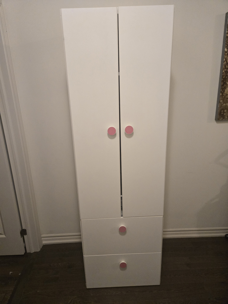 White Wardrobe with Pink Knobs