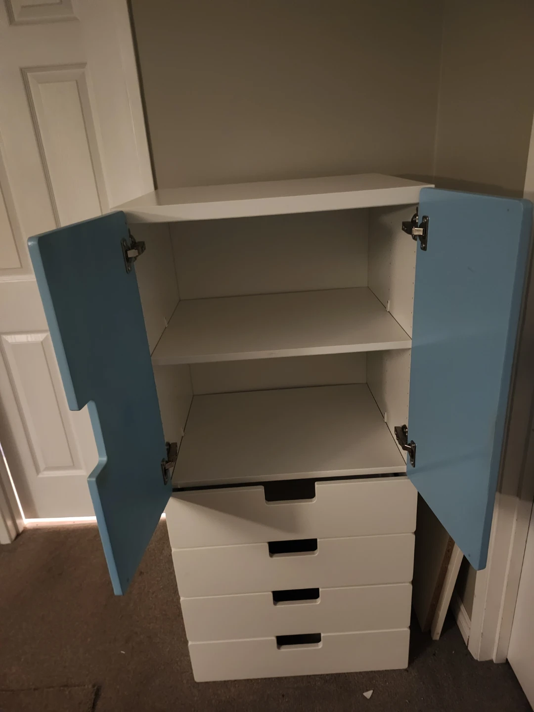 Blue and White Storage Cabinet with Drawers - photo 2