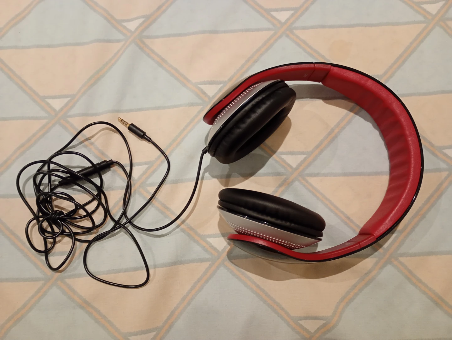 Red and Black Over-Ear Headphones with Wired Cable