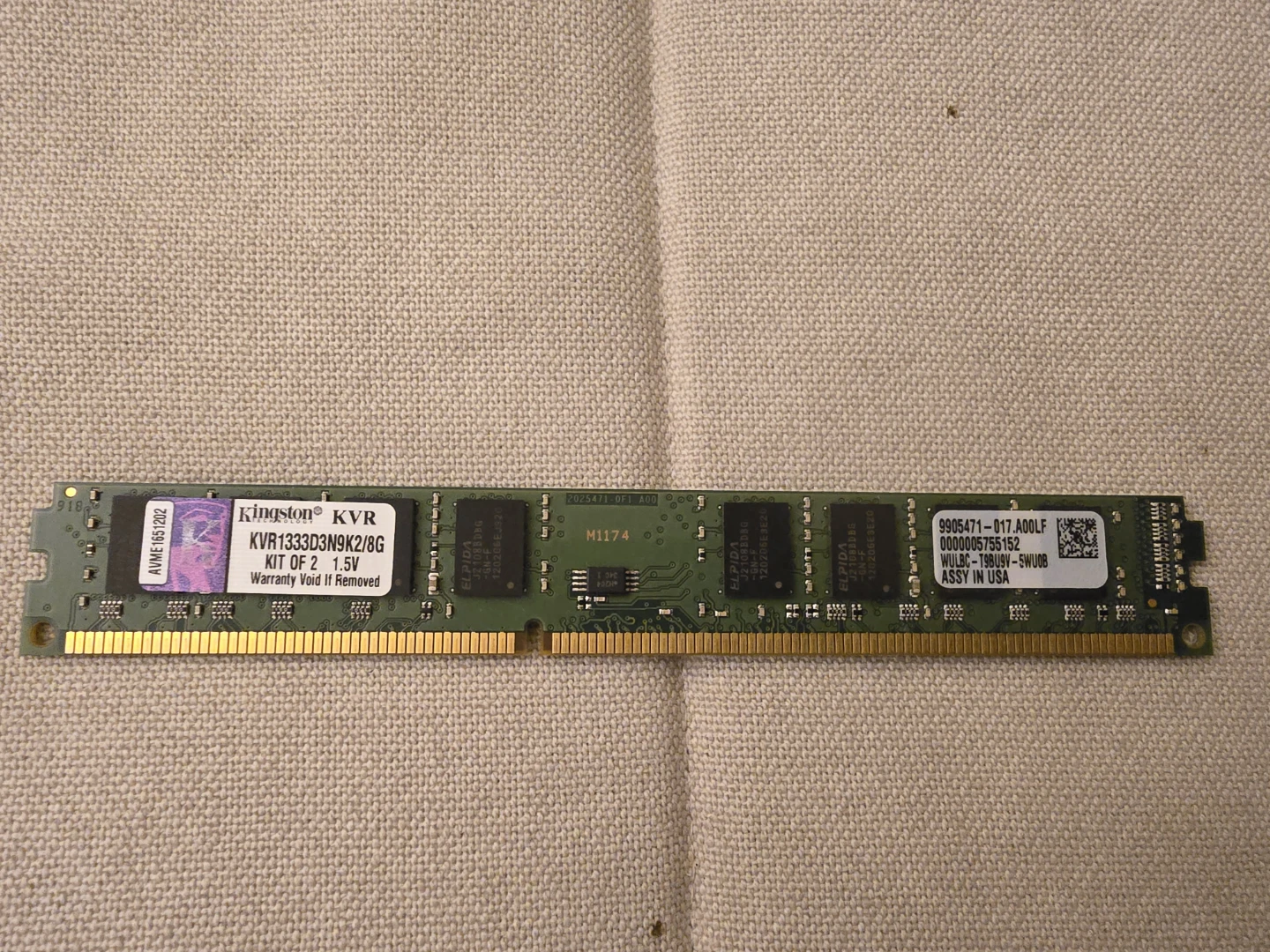 Kingston KVR1333D3N9K2/8G Capacity: 4GB (single stick)