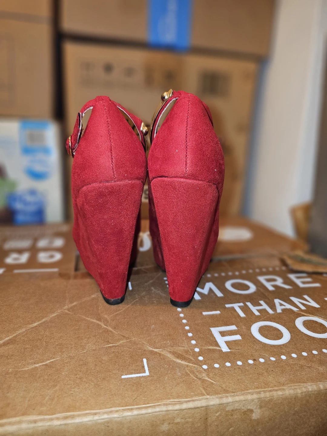 Red Suede Wedge Heels with Ankle Strap - photo 3
