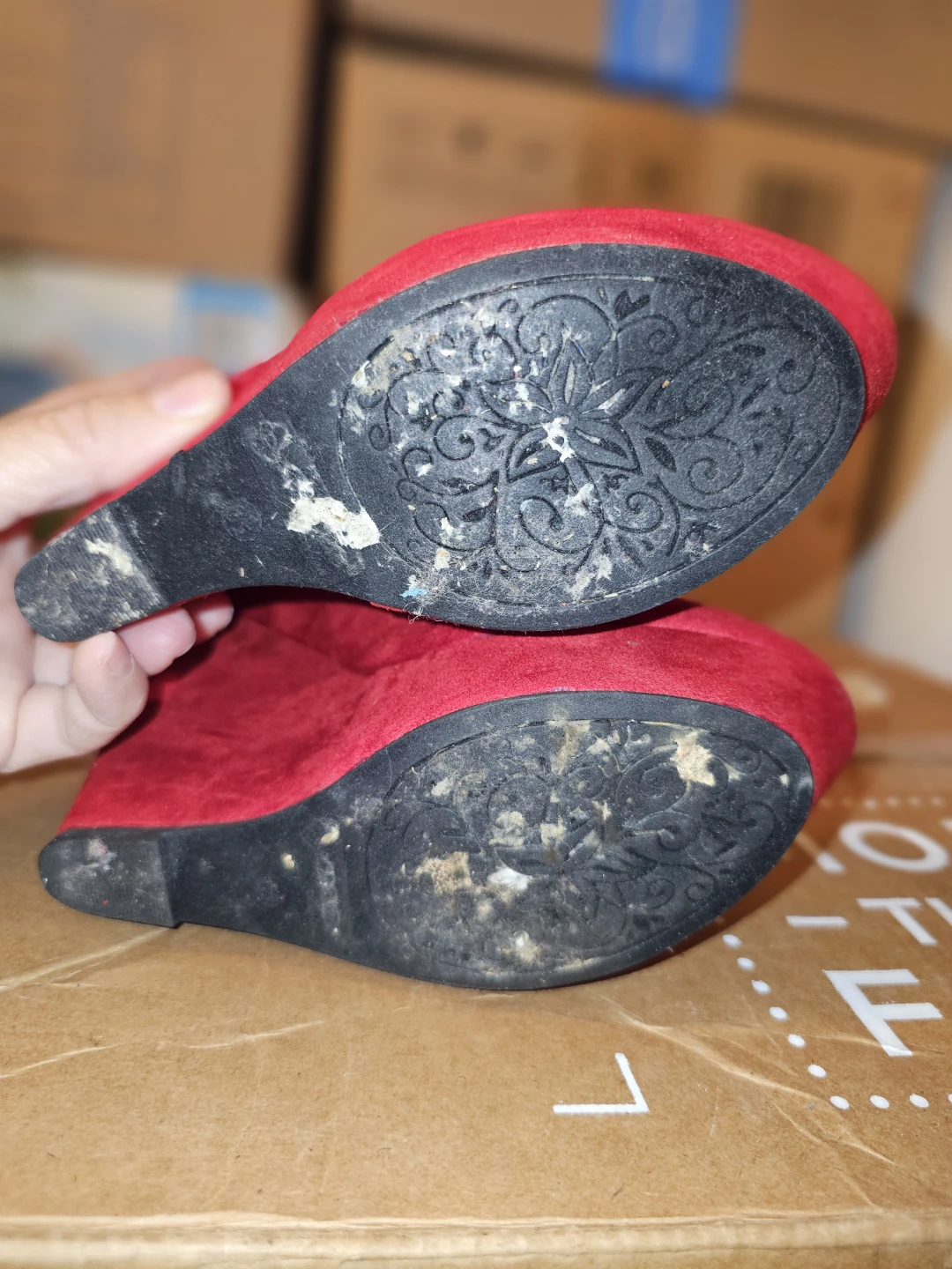 Red Suede Wedge Heels with Ankle Strap - photo 4