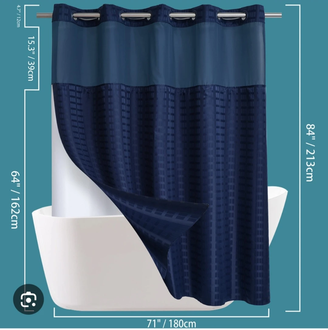 Navy Blue Fabric Shower Curtain