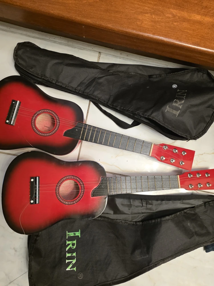 Wooden Red Acoustic kids Guitars with Bags (2) - photo 2