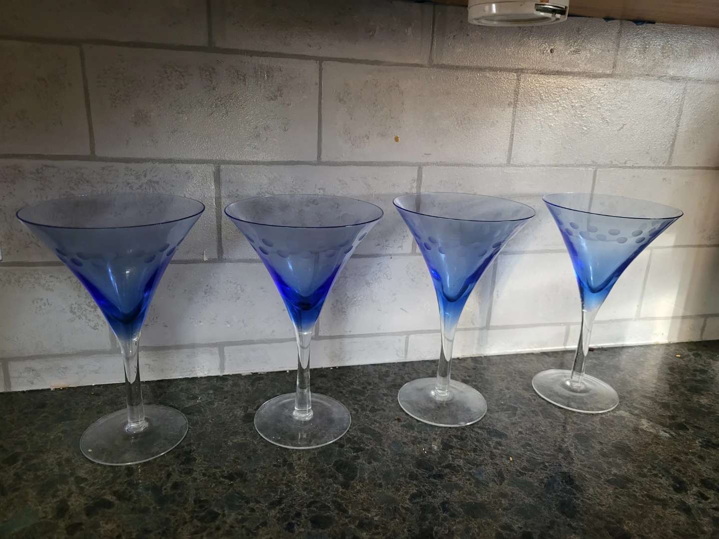 Set of 4 Blue Martini Glasses
