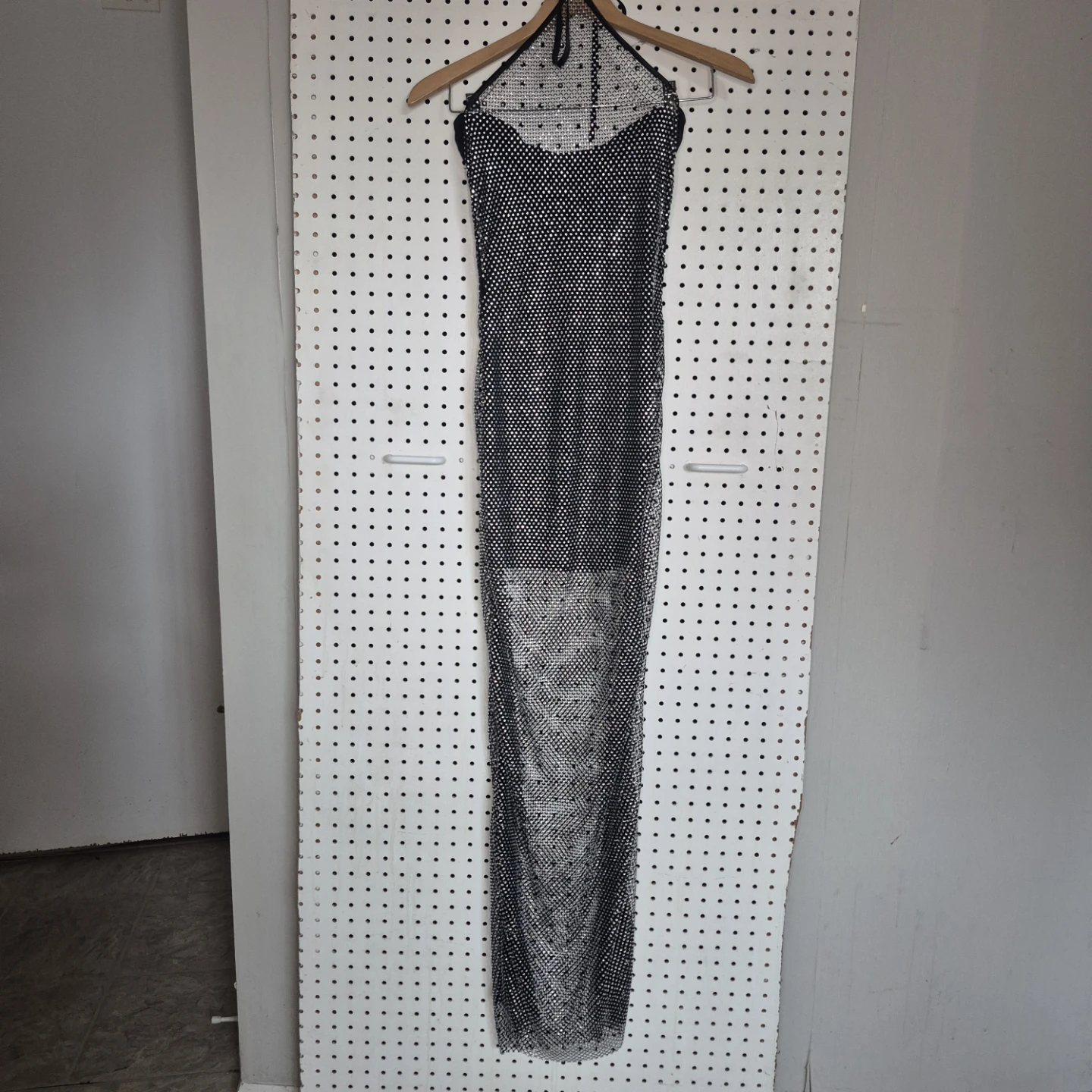 Grey lab rhinestone mesh Black Halter Maxi Dress - photo 2