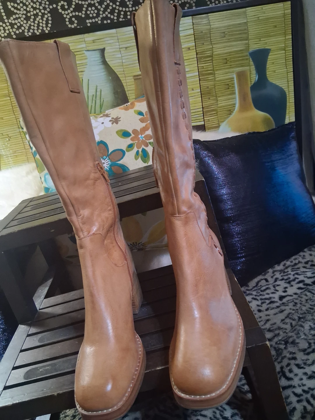 Chocolat Blu Women's Tan Leather Knee-High Boots Size 7 - photo 4