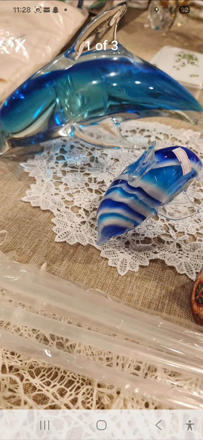 Blue Glass Dolphin Figurines