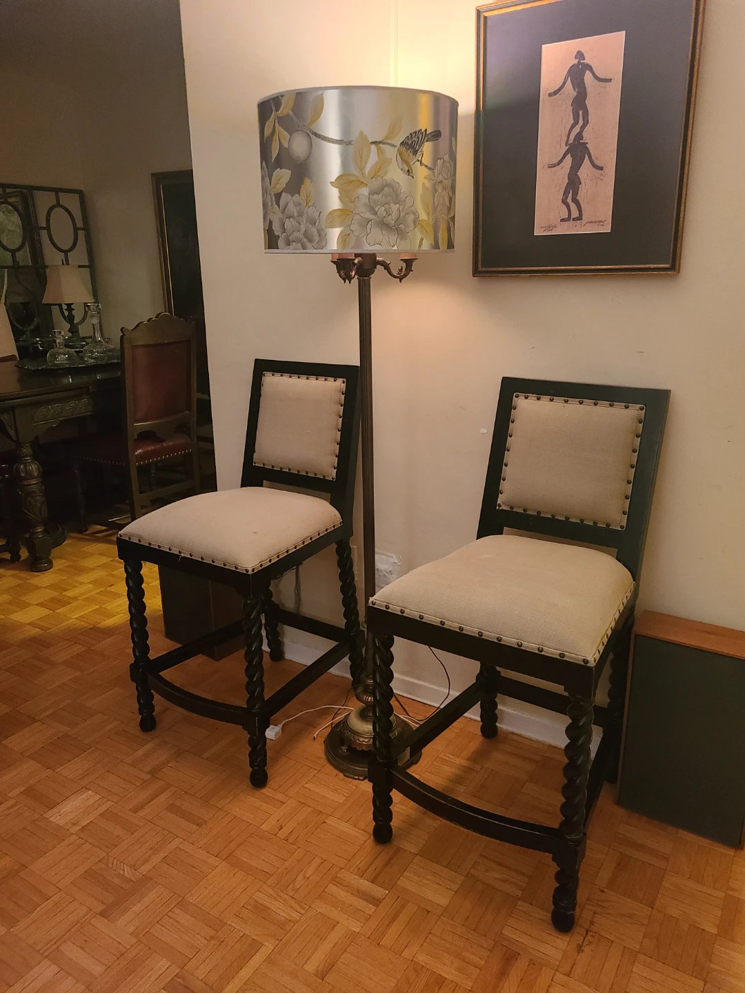 Black & Beige Bar Stool with Twisted Legs - photo 2