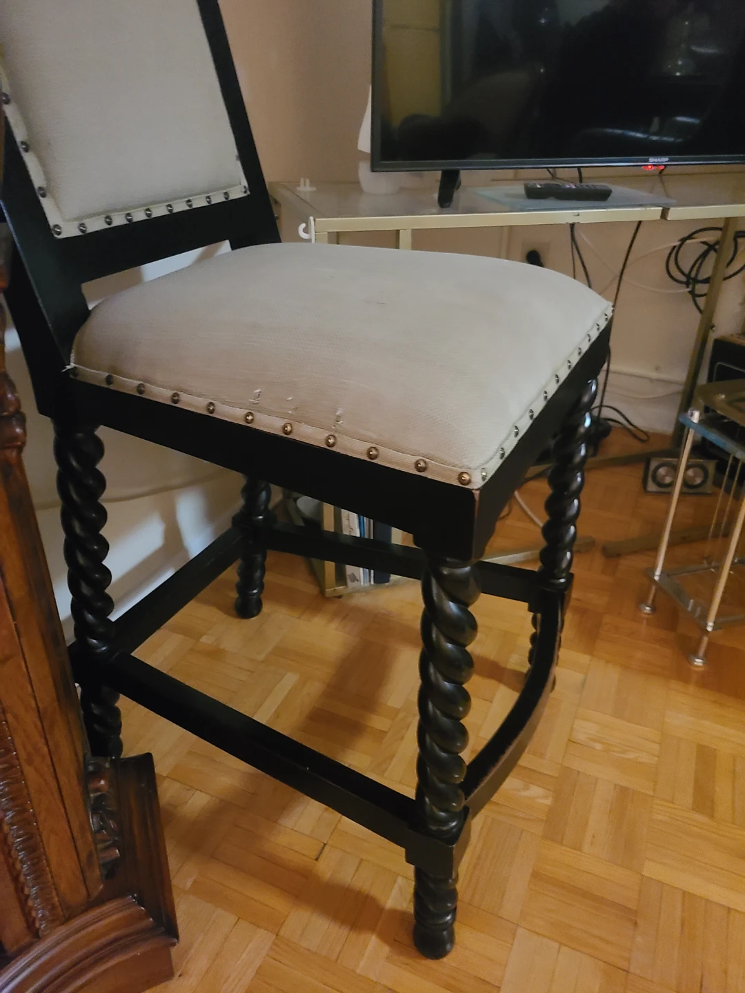 Black & Beige Bar Stool with Twisted Legs - photo 3