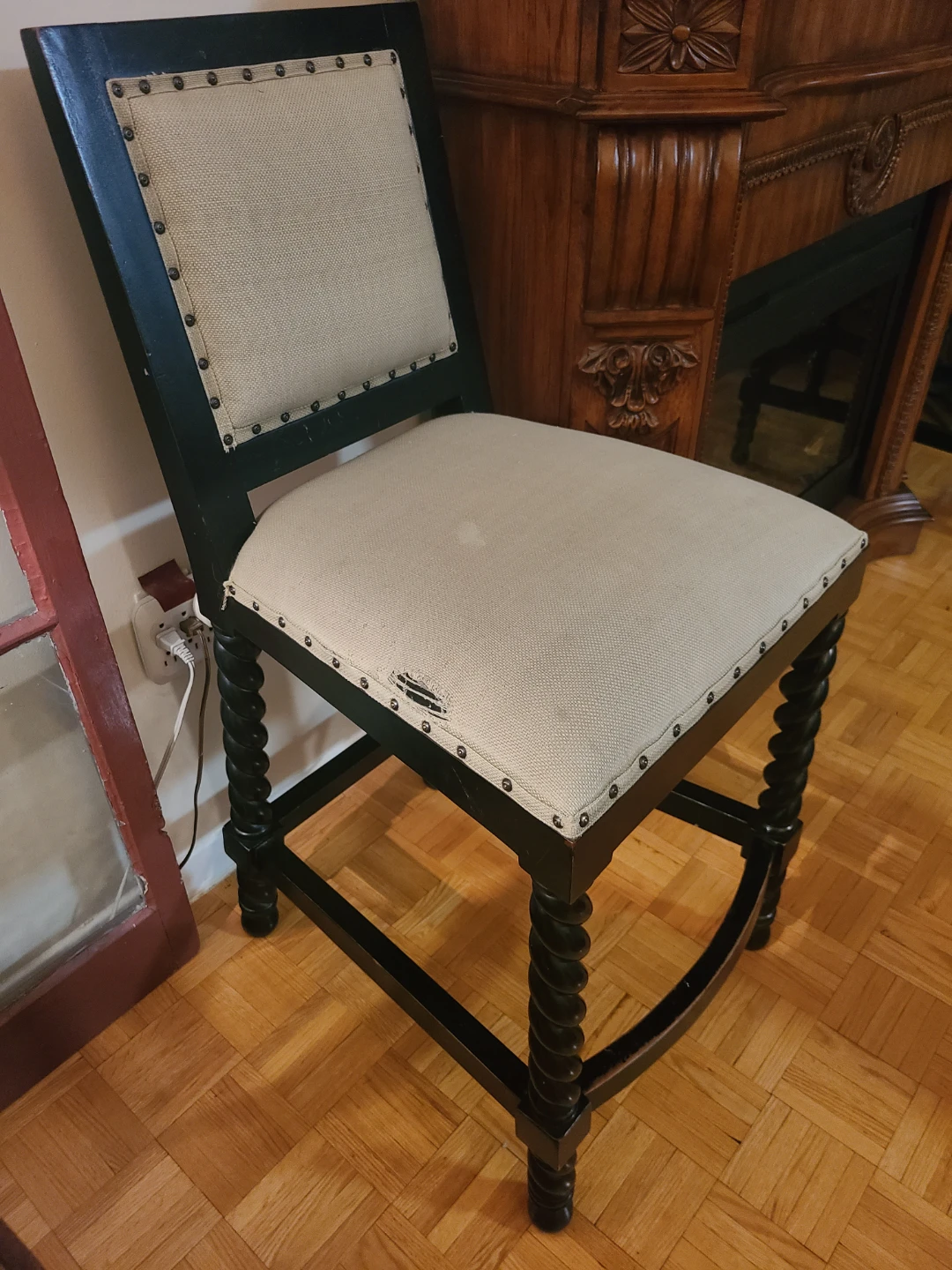 Black & Beige Bar Stool with Twisted Legs - photo 4