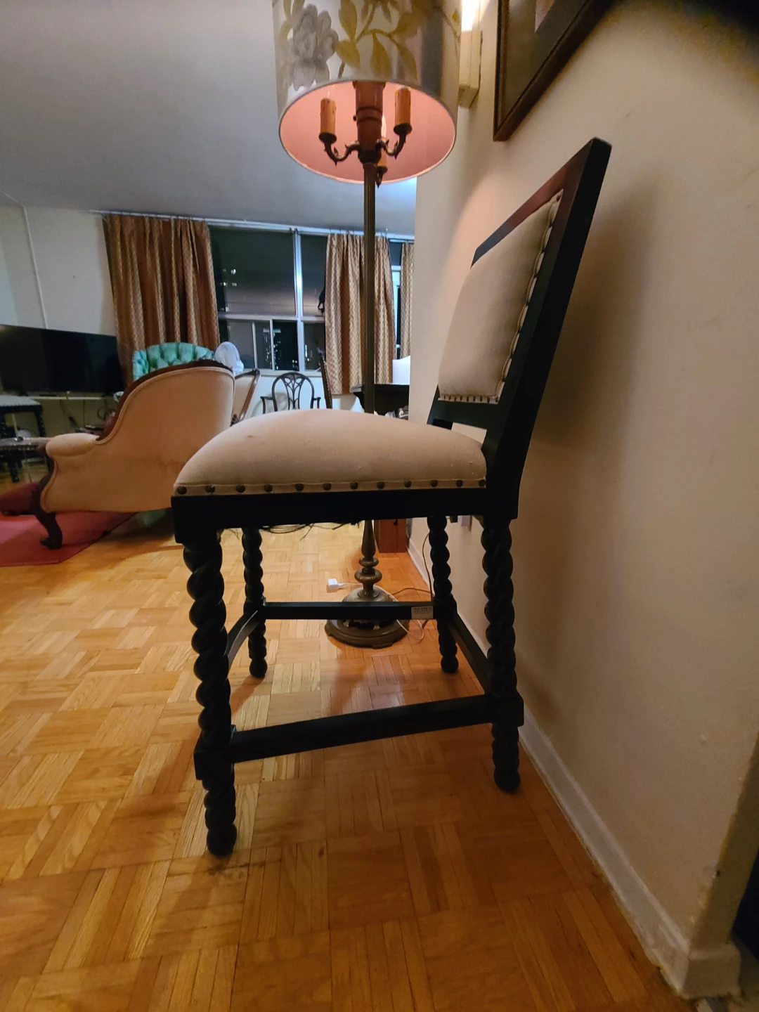 Black & Beige Bar Stool with Twisted Legs - photo 5