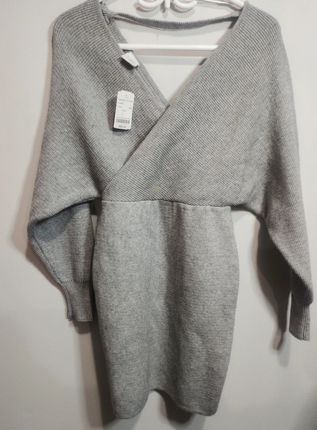 Selfie Leslie Grey Knit Wrap Dress Size L