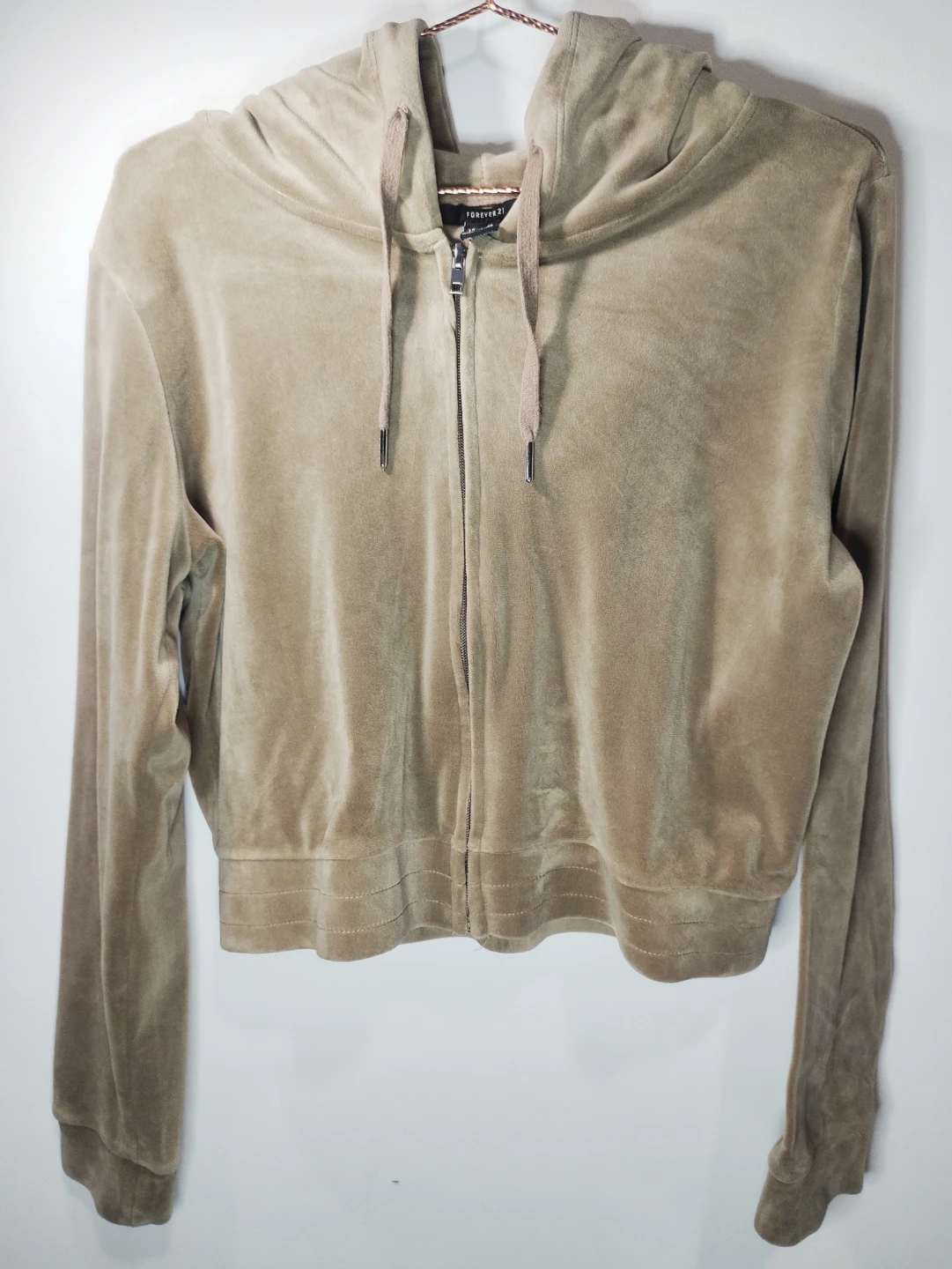 Forever 21 Beige Velour Zip-Up Hoodie - XL