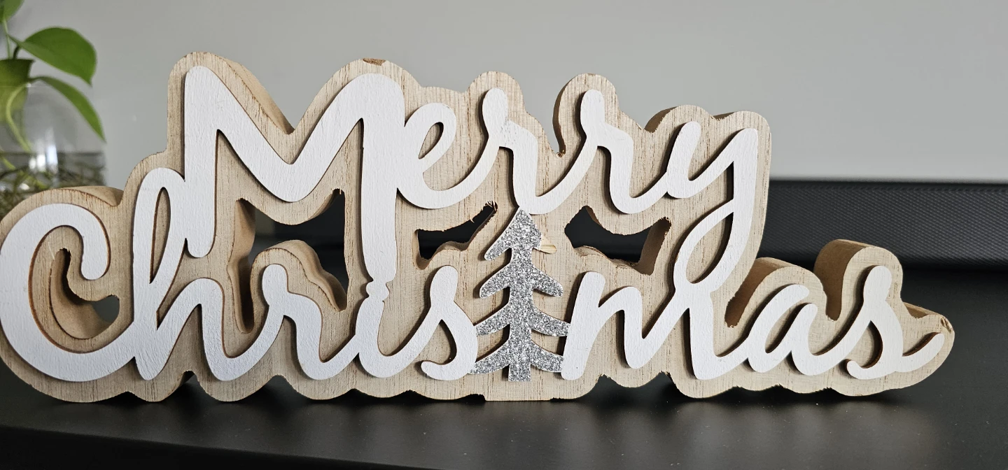 Wooden Merry Christmas Sign with Glitter Tree