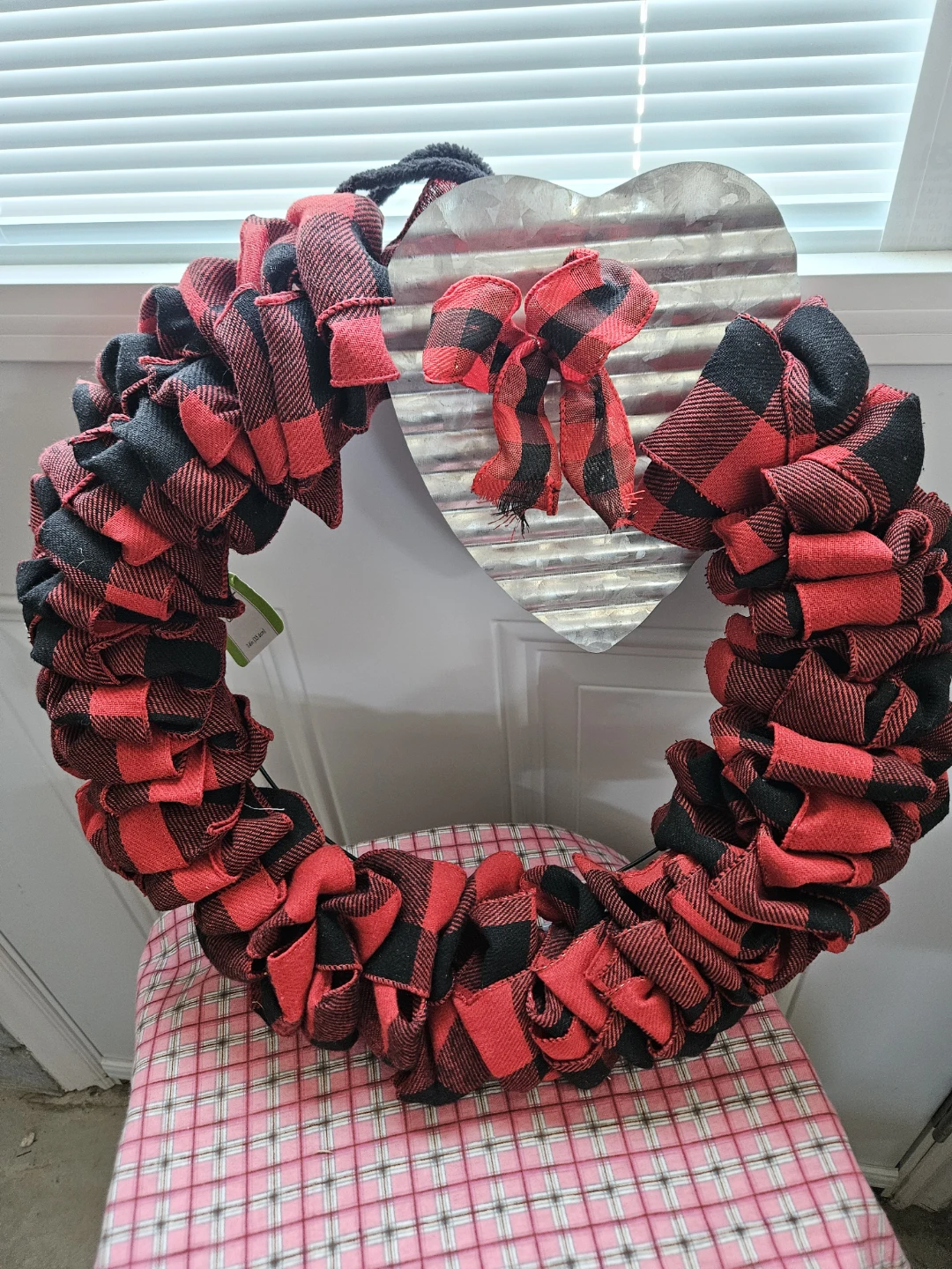 Buffalo Plaid Wreath with Galvanized Heart