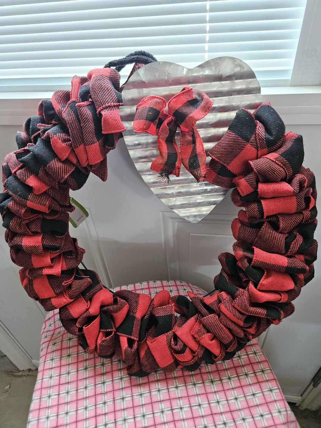 Buffalo Plaid Wreath with Galvanized Heart - photo 2