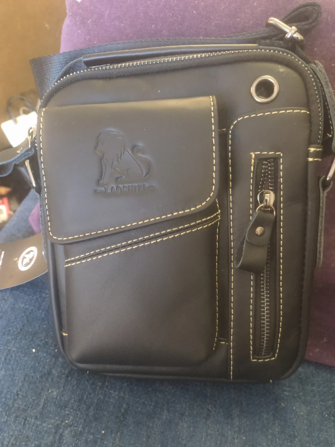 LAOSHIZHI Black Leather Crossbody Shoulder Bag