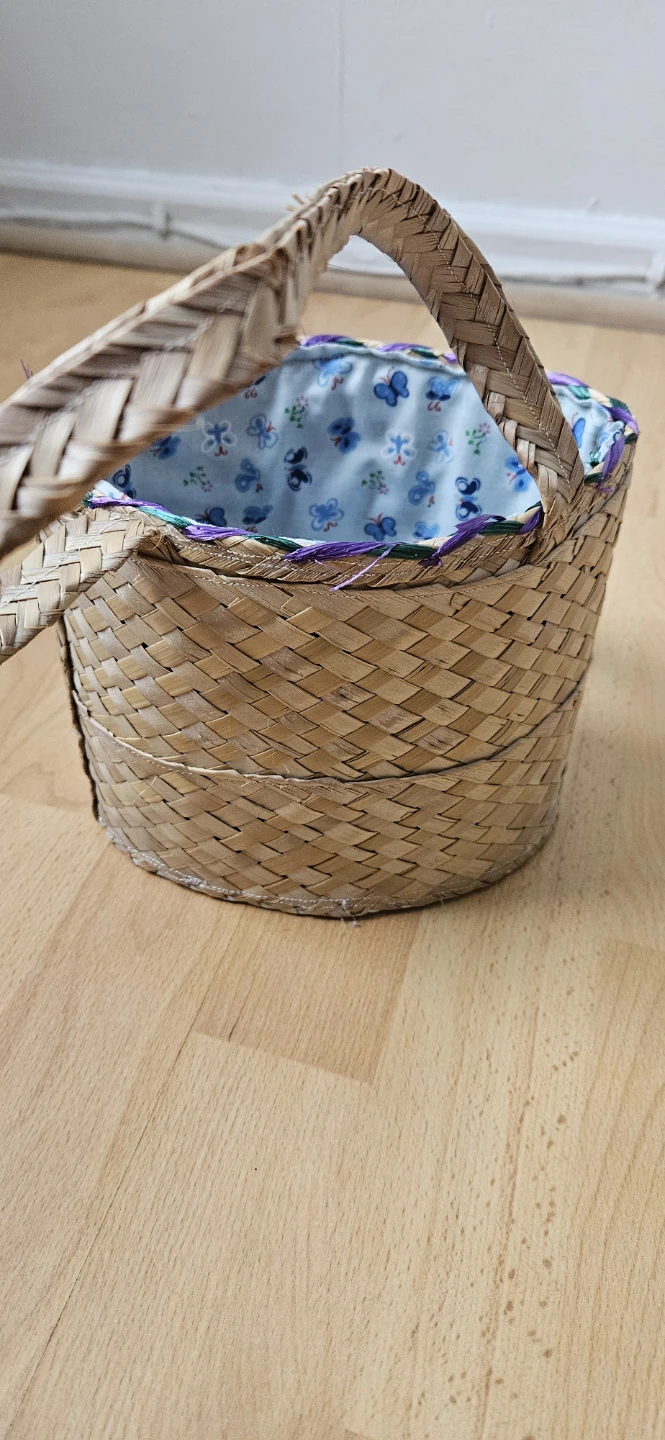 Straw Basket with Embroidered Floral Design - photo 2