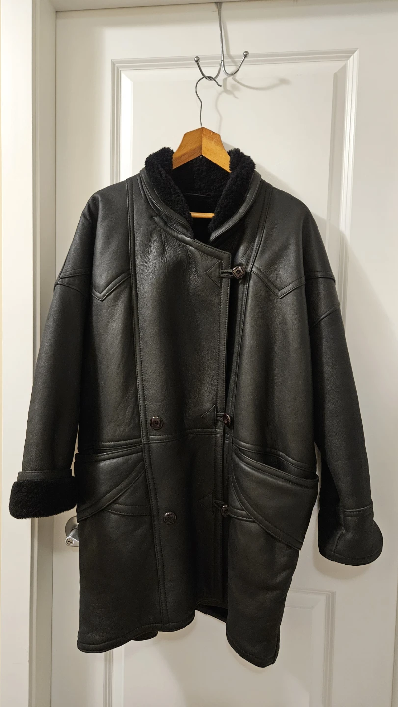 Geninue Black Shearling Lined Sheepskin Leather Coat