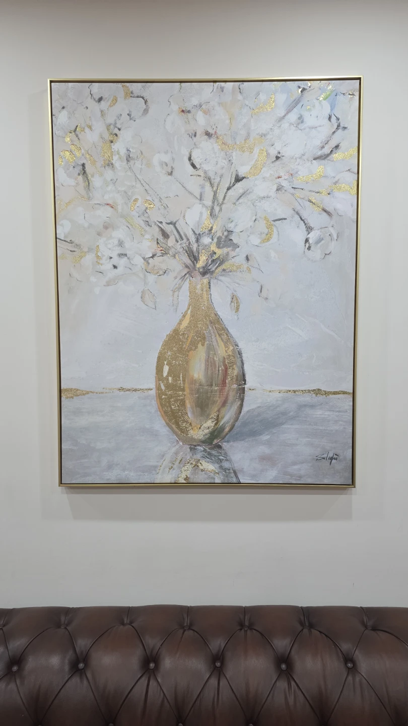Floral Painting with Gold Vase