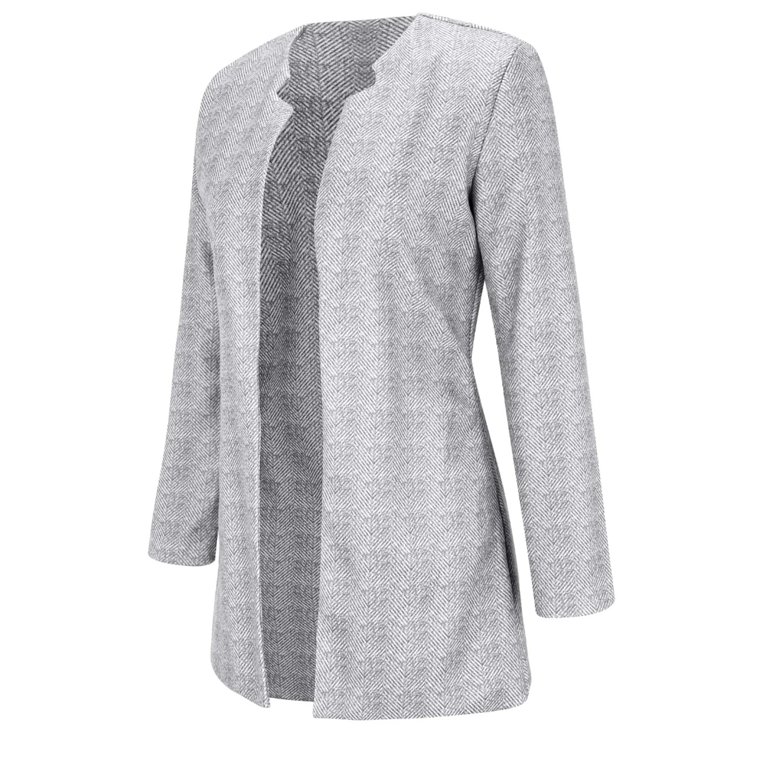 Gray Herringbone Patterned Blazer