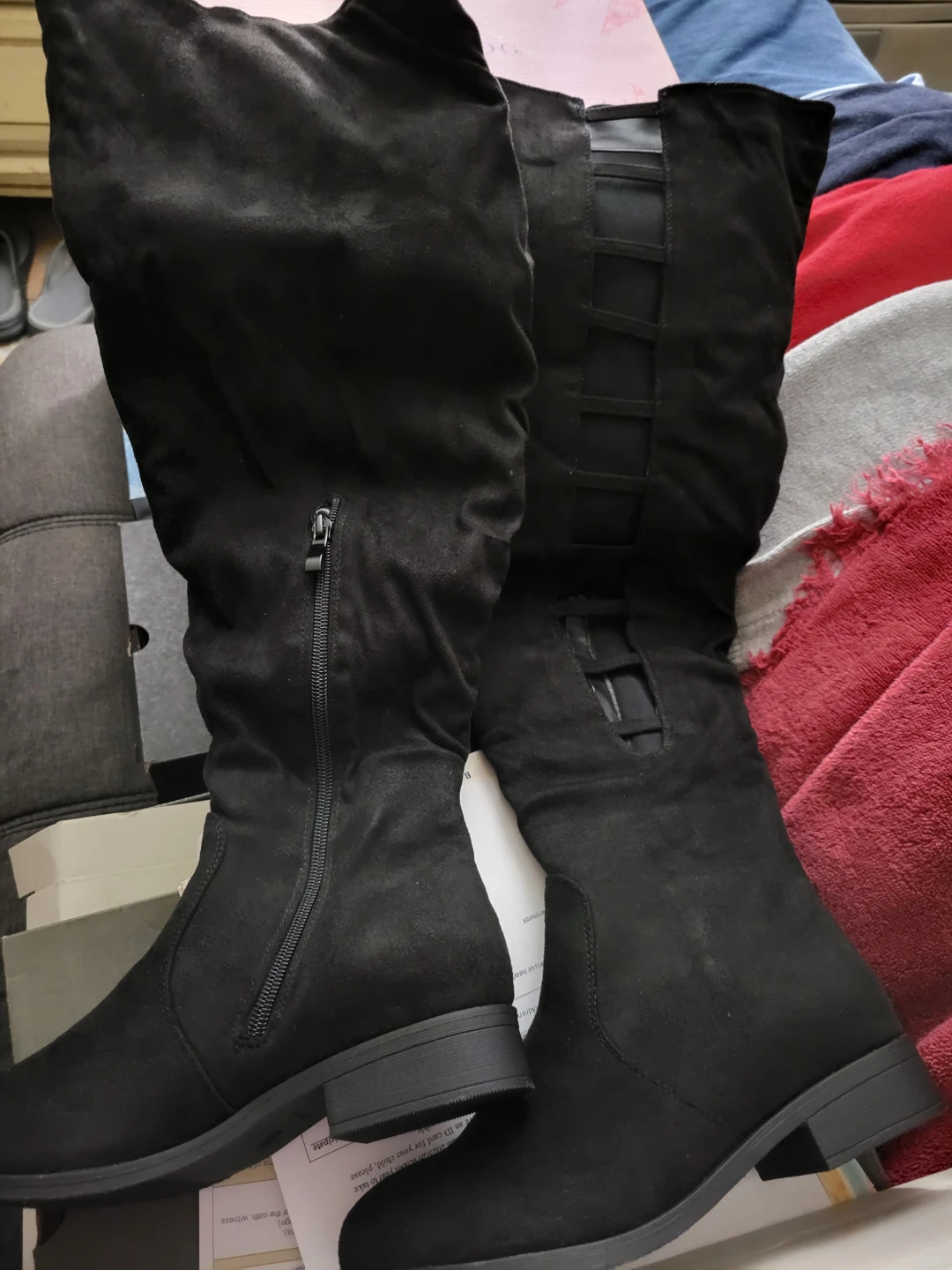 Black Suede Knee-High Boots with Back Detail
