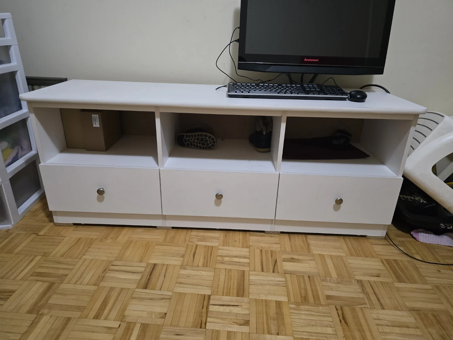 White TV Stand with Drawers