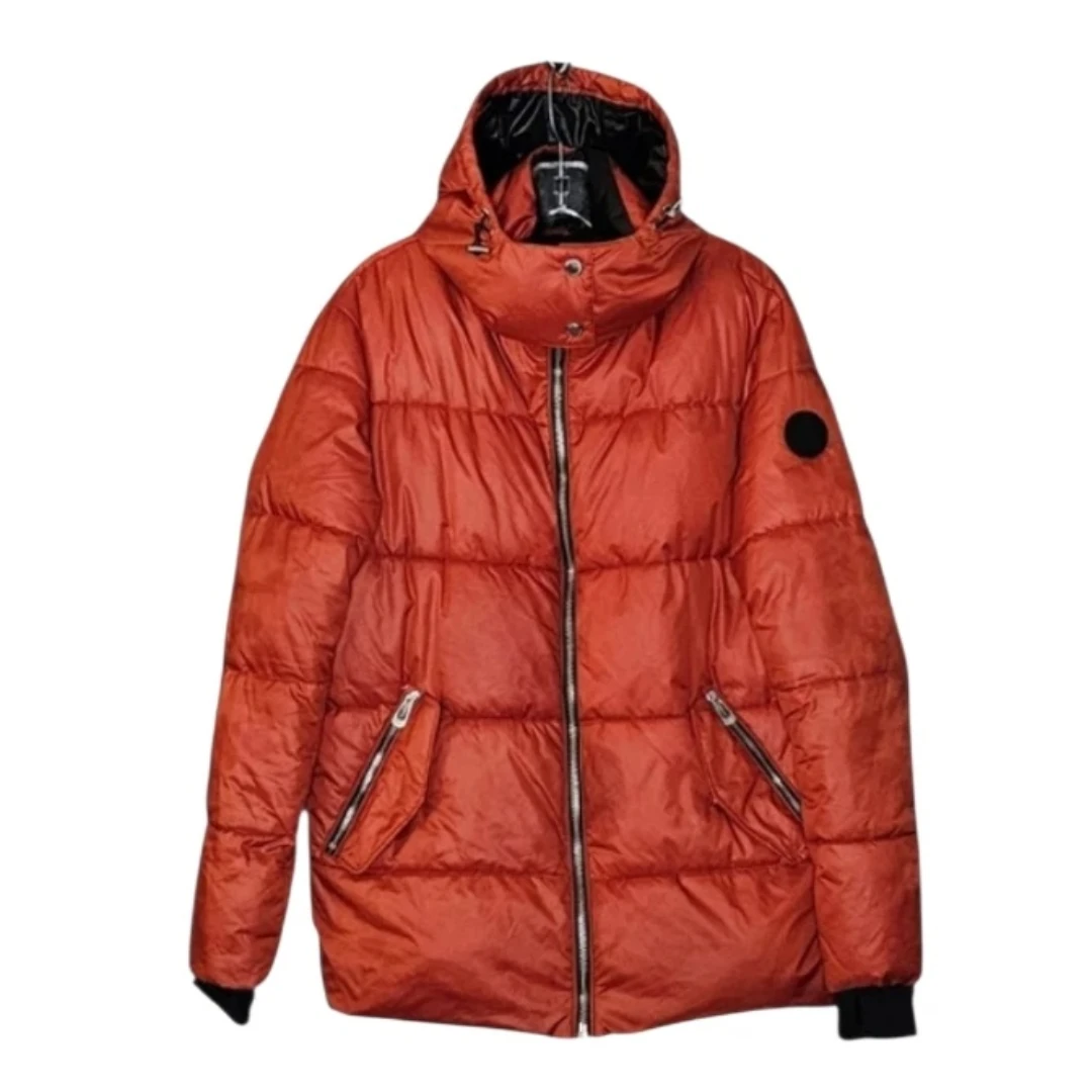 NOIZE Burnt Orange Unisex Vegan Puffer Jacket w Hood