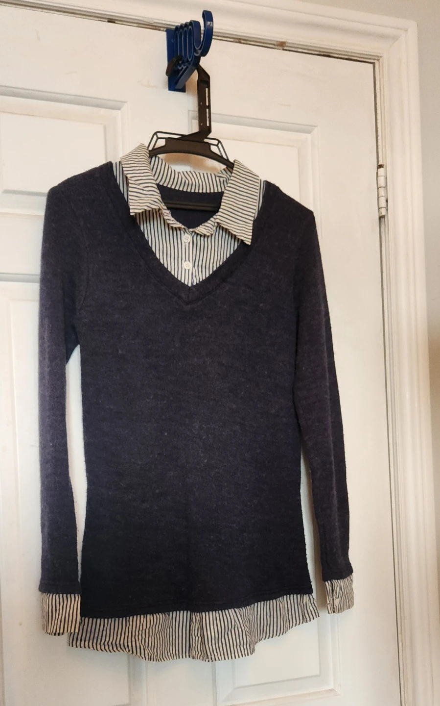 Sweater with Striped Collar and Hem