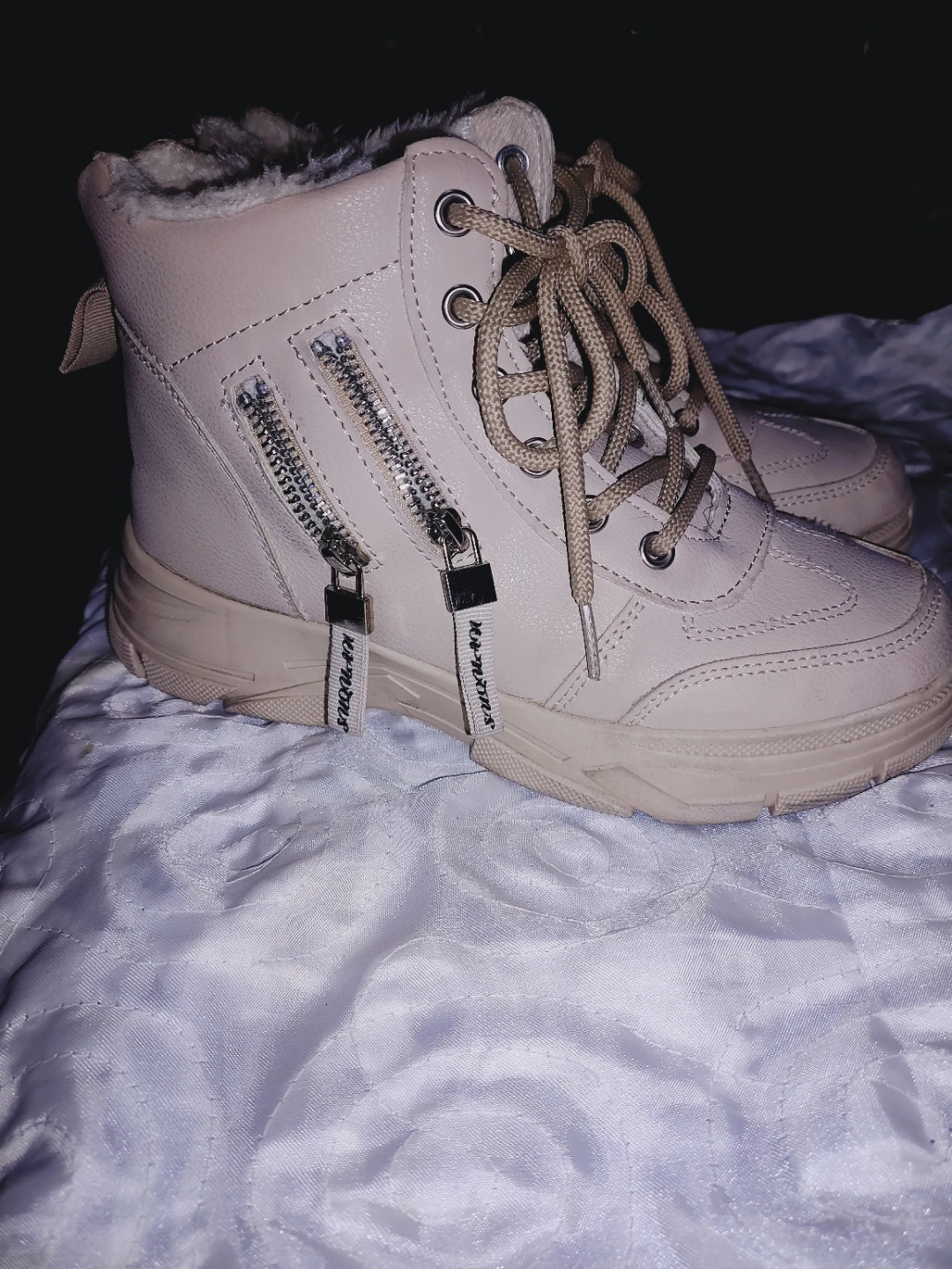 🥕Beige Winter lace up ankle boots with lining size 38 or used - photo 2